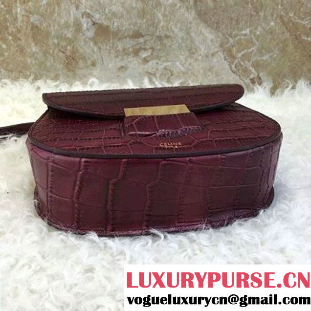 Celine Small Trotteur Shoulder Bag in Calfskin Croco Pattern Burgundy Summer 2016 (1A021-6070510 )