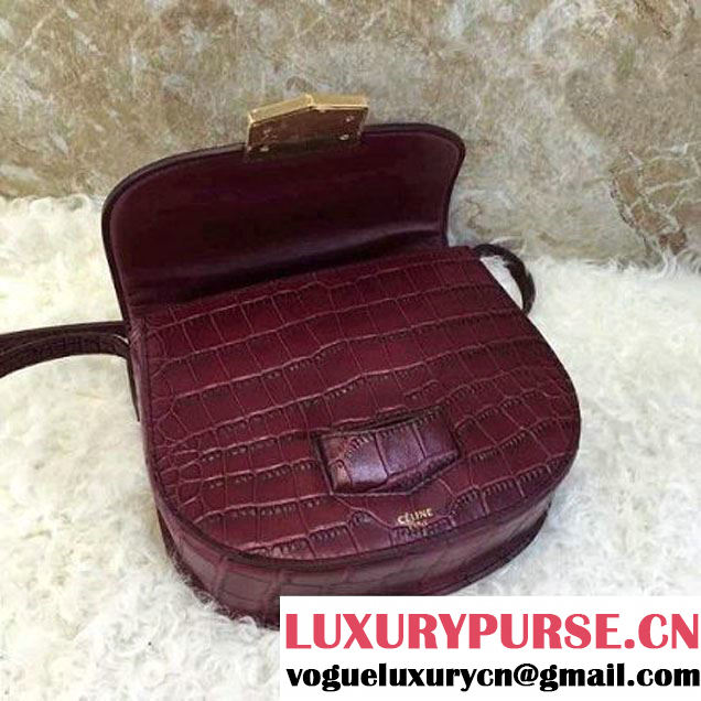 Celine Small Trotteur Shoulder Bag in Calfskin Croco Pattern Burgundy Summer 2016 (1A021-6070510 )