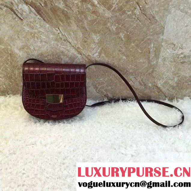 Celine Small Trotteur Shoulder Bag in Calfskin Croco Pattern Burgundy Summer 2016 (1A021-6070510 )