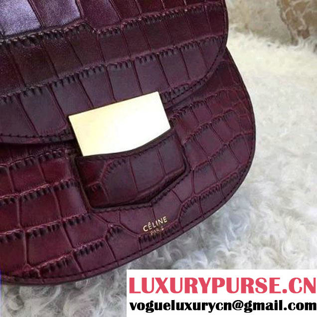 Celine Small Trotteur Shoulder Bag in Calfskin Croco Pattern Burgundy Summer 2016 (1A021-6070510 )