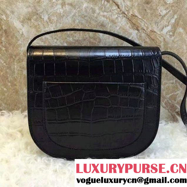 Celine Small Trotteur Shoulder Bag in Calfskin Croco Pattern Black Summer 2016 (1A021-6070511 )
