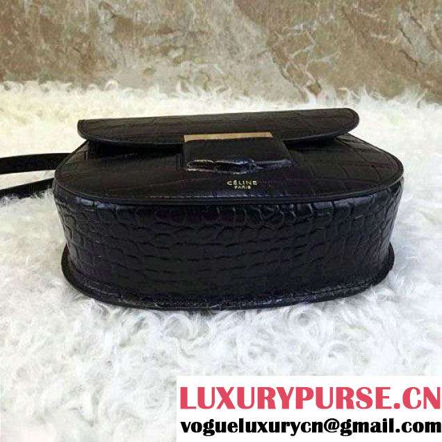 Celine Small Trotteur Shoulder Bag in Calfskin Croco Pattern Black Summer 2016 (1A021-6070511 )
