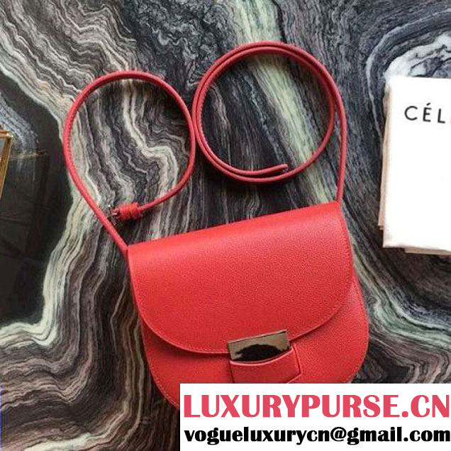 Celine Small Trotteur Shoulder Bag In Indian Red Grained Calfskin 2016 (2A011-6091702 )