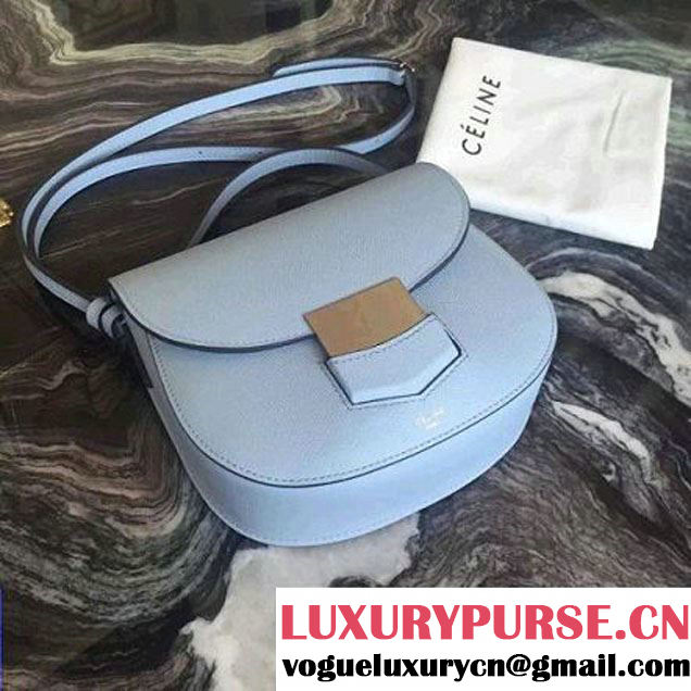 Celine Small Trotteur Shoulder Bag In Pale Blue Grained Calfskin 2016 (2A011-6091705 )