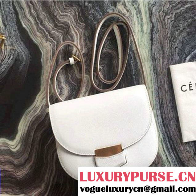 Celine Small Trotteur Shoulder Bag In White Grained Calfskin 2016 (2A011-6091708 )