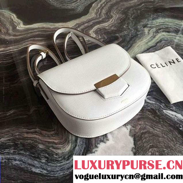 Celine Small Trotteur Shoulder Bag In White Grained Calfskin 2016 (2A011-6091708 )