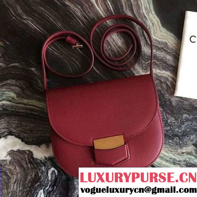 Celine Small Trotteur Shoulder Bag In Red Grained Calfskin 2016 (2A011-6091711 )