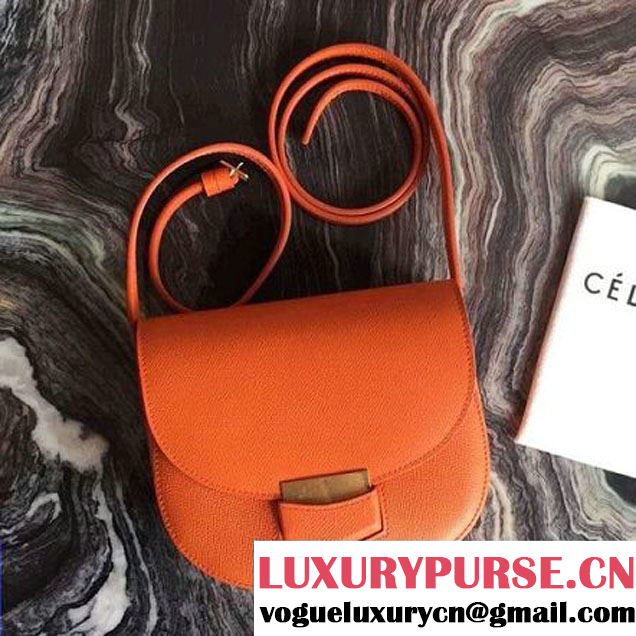 Celine Small Trotteur Shoulder Bag In Orange Grained Calfskin 2016 (2A011-6091712 )