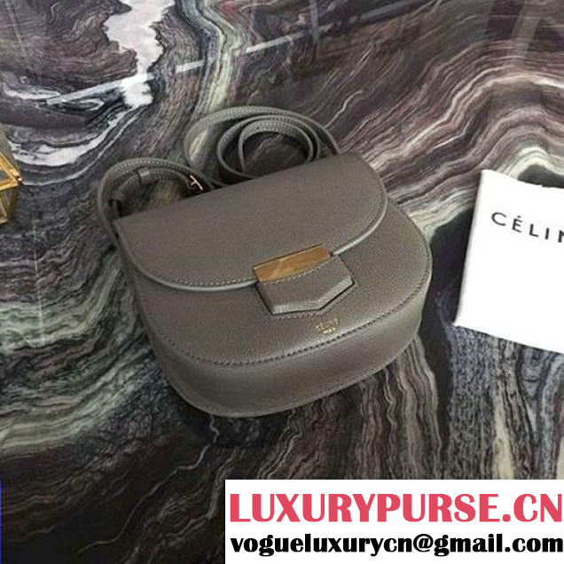 Celine Small Trotteur Shoulder Bag In Gray Grained Calfskin 2016 (2A011-6091713 )