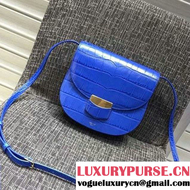 Celine Small Trotteur Shoulder Bag In Calfskin Crocodile Pattern Royal Blue Winter 2016 (XLD-6100703 )