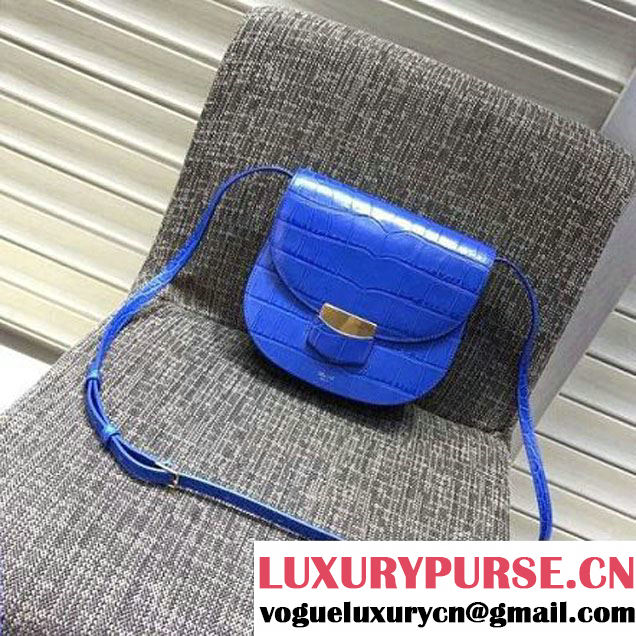 Celine Small Trotteur Shoulder Bag In Calfskin Crocodile Pattern Royal Blue Winter 2016 (XLD-6100703 )