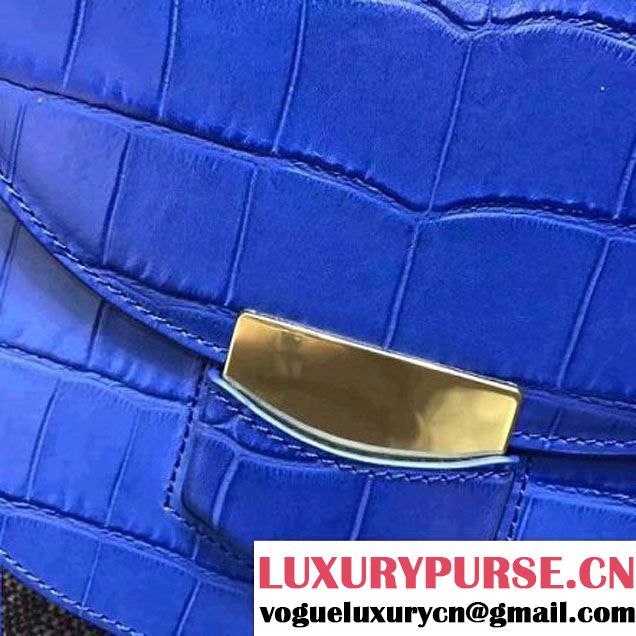 Celine Small Trotteur Shoulder Bag In Calfskin Crocodile Pattern Royal Blue Winter 2016 (XLD-6100703 )