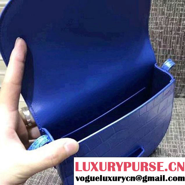 Celine Small Trotteur Shoulder Bag In Calfskin Crocodile Pattern Royal Blue Winter 2016 (XLD-6100703 )