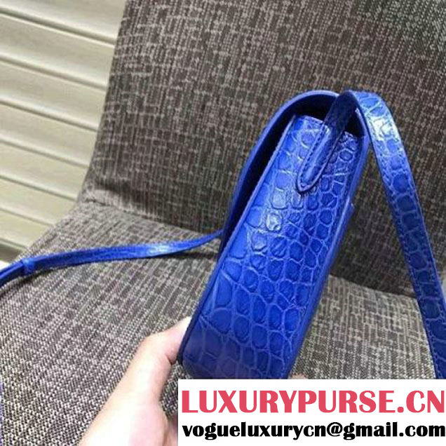 Celine Small Trotteur Shoulder Bag In Calfskin Crocodile Pattern Royal Blue Winter 2016 (XLD-6100703 )