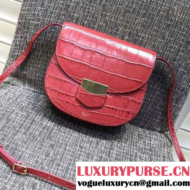 Celine Small Trotteur Shoulder Bag In Calfskin Crocodile Pattern Red Winter 2016 (XLD-6100704 )