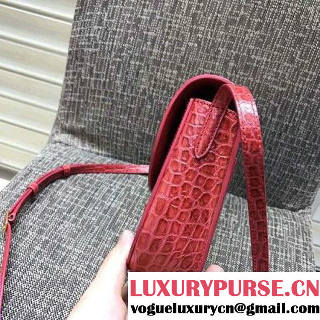 Celine Small Trotteur Shoulder Bag In Calfskin Crocodile Pattern Red Winter 2016 (XLD-6100704 )