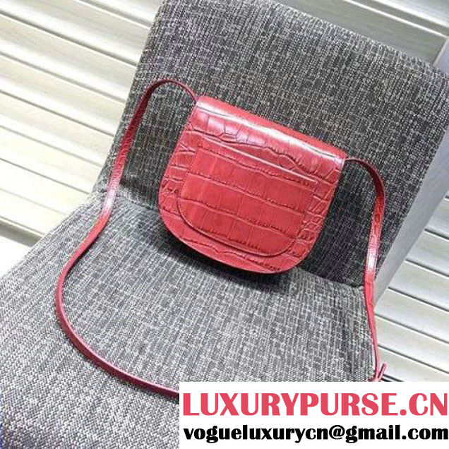 Celine Small Trotteur Shoulder Bag In Calfskin Crocodile Pattern Red Winter 2016 (XLD-6100704 )