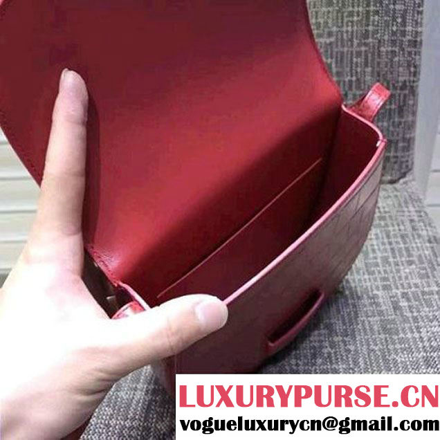 Celine Small Trotteur Shoulder Bag In Calfskin Crocodile Pattern Red Winter 2016 (XLD-6100704 )