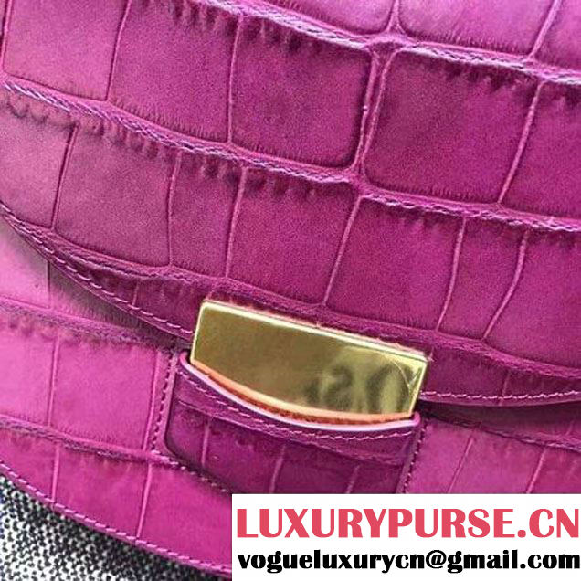 Celine Small Trotteur Shoulder Bag In Calfskin Crocodile Pattern Purple Winter 2016 (XLD-6100705 )