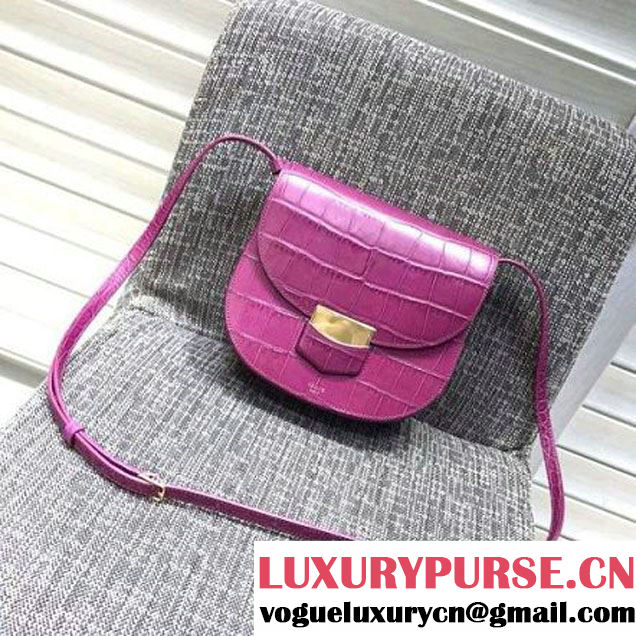 Celine Small Trotteur Shoulder Bag In Calfskin Crocodile Pattern Purple Winter 2016 (XLD-6100705 )