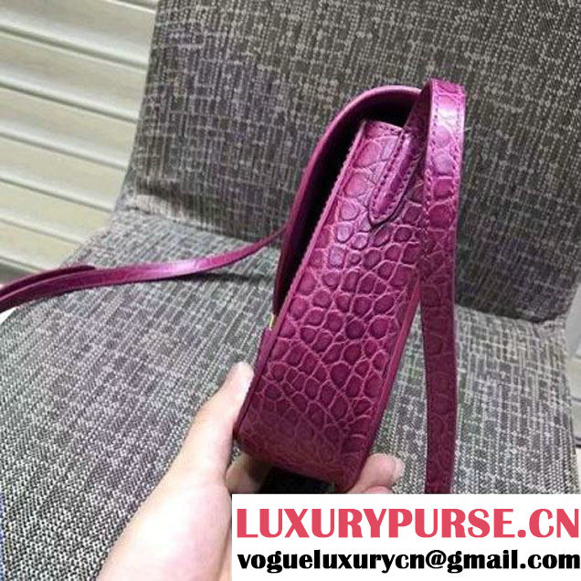 Celine Small Trotteur Shoulder Bag In Calfskin Crocodile Pattern Purple Winter 2016 (XLD-6100705 )