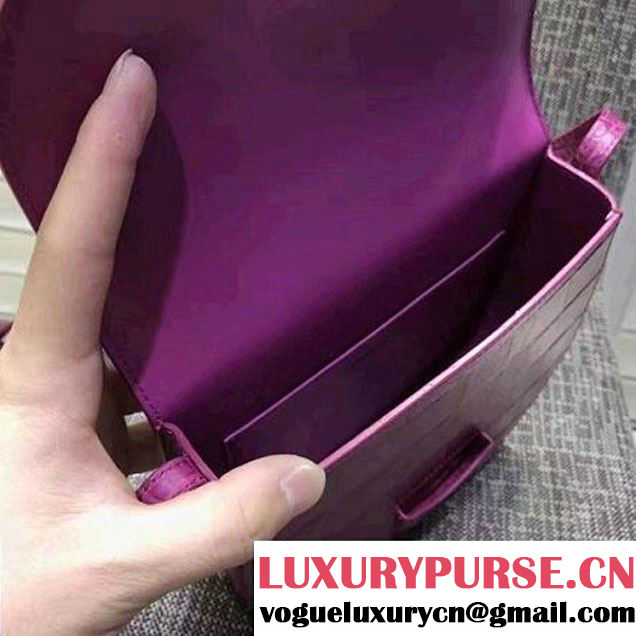 Celine Small Trotteur Shoulder Bag In Calfskin Crocodile Pattern Purple Winter 2016 (XLD-6100705 )