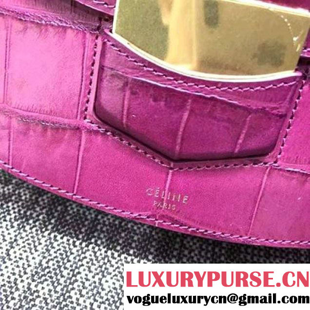 Celine Small Trotteur Shoulder Bag In Calfskin Crocodile Pattern Purple Winter 2016 (XLD-6100705 )