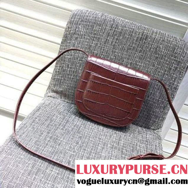 Celine Small Trotteur Shoulder Bag In Calfskin Crocodile Pattern Brown Winter 2016 (XLD-6100706 )