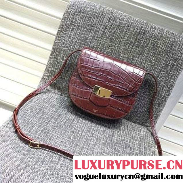 Celine Small Trotteur Shoulder Bag In Calfskin Crocodile Pattern Brown Winter 2016 (XLD-6100706 )