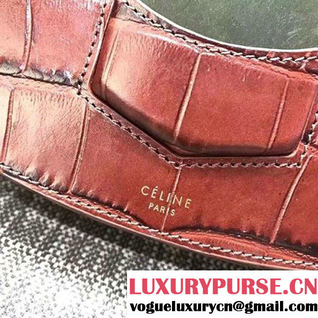 Celine Small Trotteur Shoulder Bag In Calfskin Crocodile Pattern Brown Winter 2016 (XLD-6100706 )