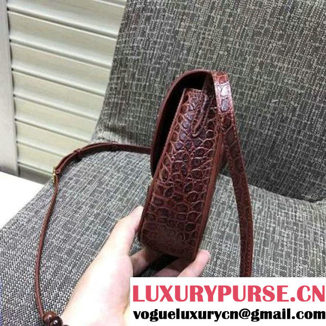 Celine Small Trotteur Shoulder Bag In Calfskin Crocodile Pattern Brown Winter 2016 (XLD-6100706 )