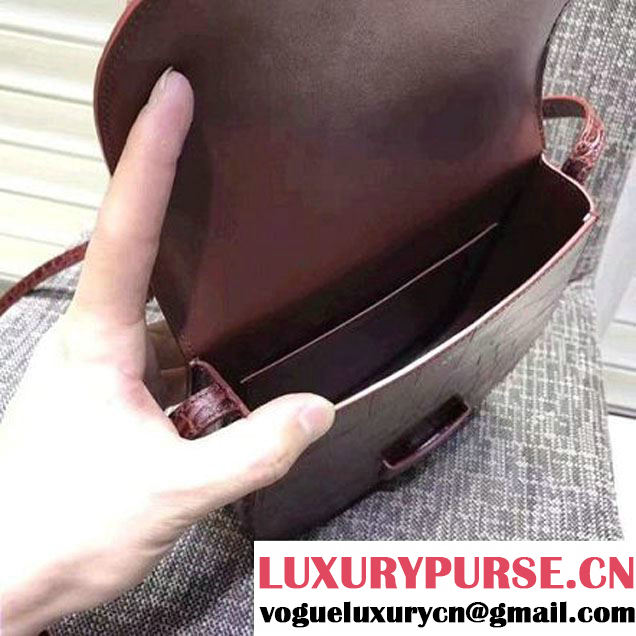 Celine Small Trotteur Shoulder Bag In Calfskin Crocodile Pattern Brown Winter 2016 (XLD-6100706 )
