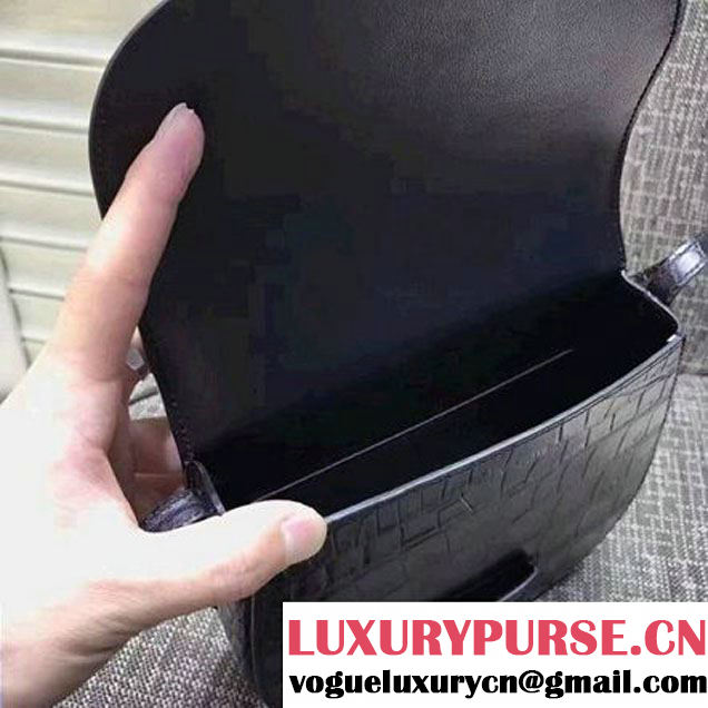 Celine Small Trotteur Shoulder Bag In Calfskin Crocodile Pattern Black Winter 2016 (XLD-6100707 )