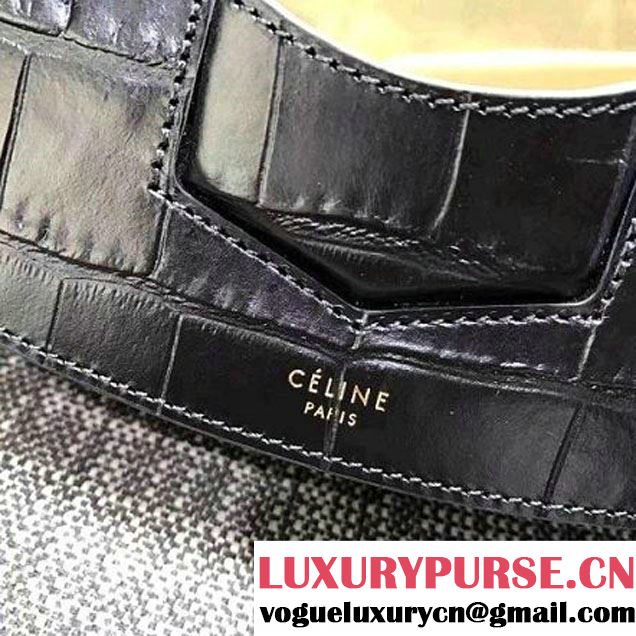 Celine Small Trotteur Shoulder Bag In Calfskin Crocodile Pattern Black Winter 2016 (XLD-6100707 )