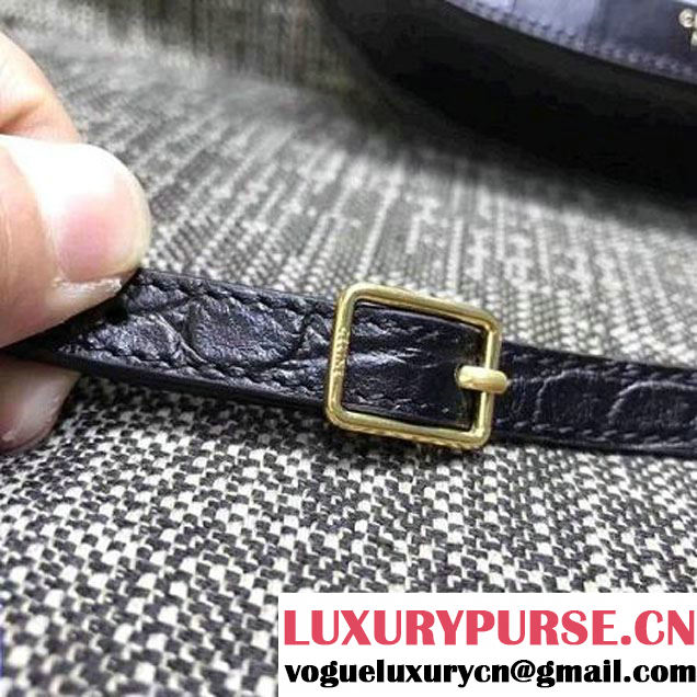Celine Small Trotteur Shoulder Bag In Calfskin Crocodile Pattern Black Winter 2016 (XLD-6100707 )