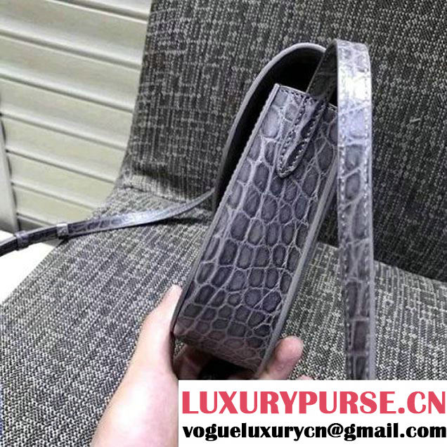 Celine Small Trotteur Shoulder Bag In Calfskin Crocodile Pattern Gray Winter 2016 (XLD-6100708 )