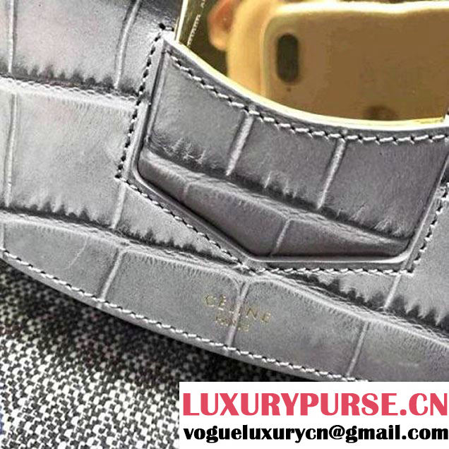 Celine Small Trotteur Shoulder Bag In Calfskin Crocodile Pattern Gray Winter 2016 (XLD-6100708 )