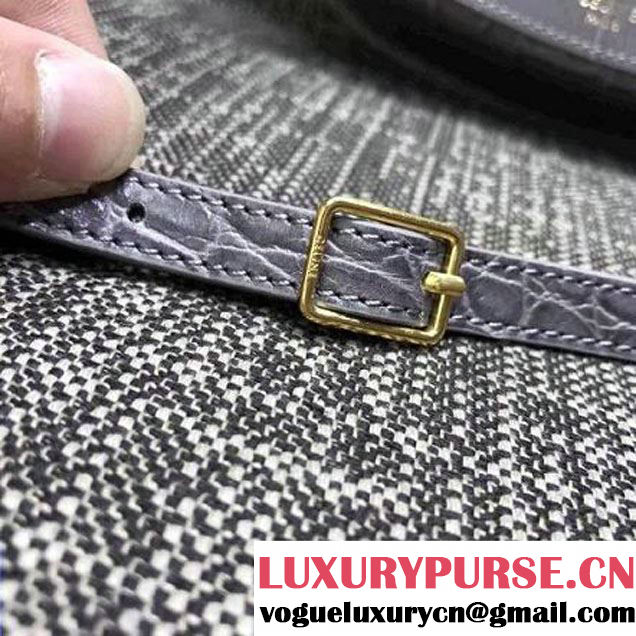 Celine Small Trotteur Shoulder Bag In Calfskin Crocodile Pattern Gray Winter 2016 (XLD-6100708 )