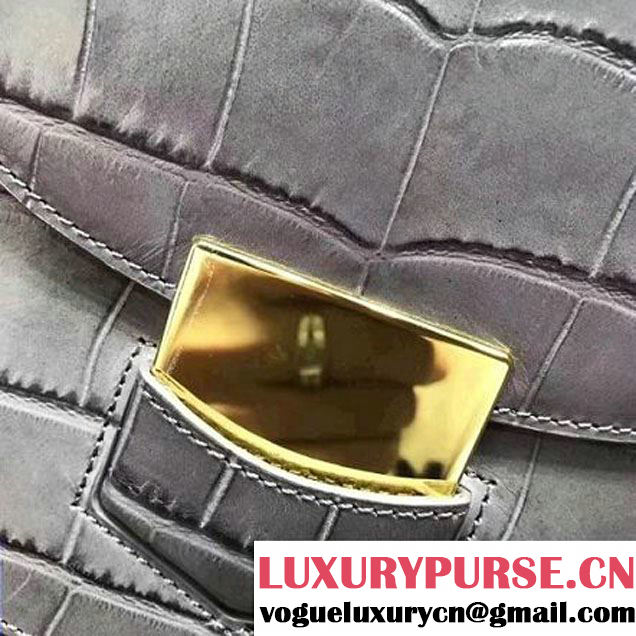 Celine Small Trotteur Shoulder Bag In Calfskin Crocodile Pattern Gray Winter 2016 (XLD-6100708 )