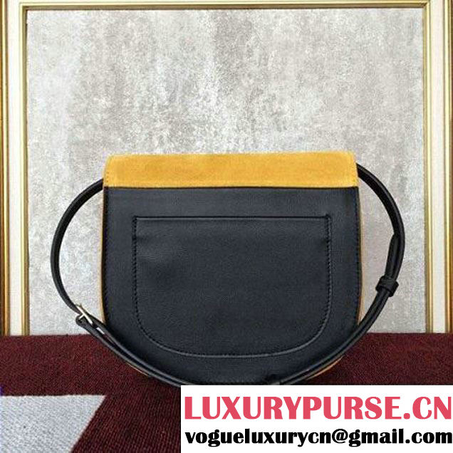 Celine Small Trotteur Shoulder In Suede & Smooth Calfskin Yellow/Black 2016 (2A011-6112122 )