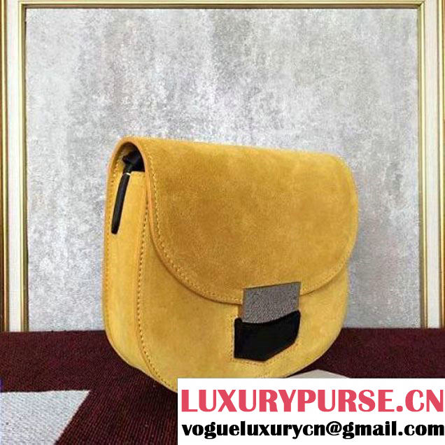Celine Small Trotteur Shoulder In Suede & Smooth Calfskin Yellow/Black 2016 (2A011-6112122 )