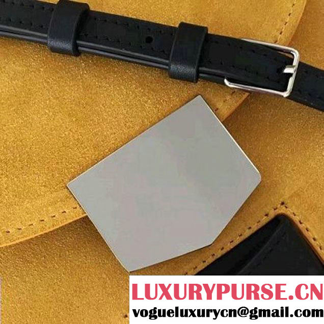 Celine Small Trotteur Shoulder In Suede & Smooth Calfskin Yellow/Black 2016 (2A011-6112122 )