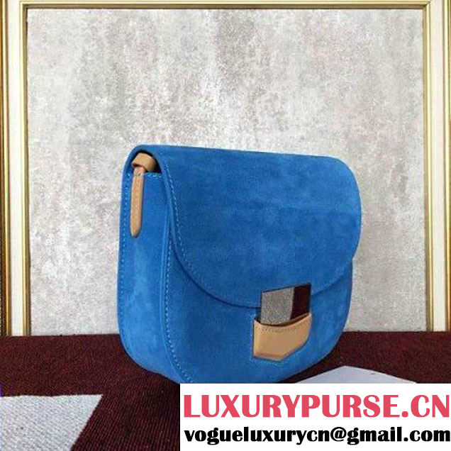 Celine Small Trotteur Shoulder In Suede & Smooth Calfskin Blue/Beige 2016 (2A011-6112123 )
