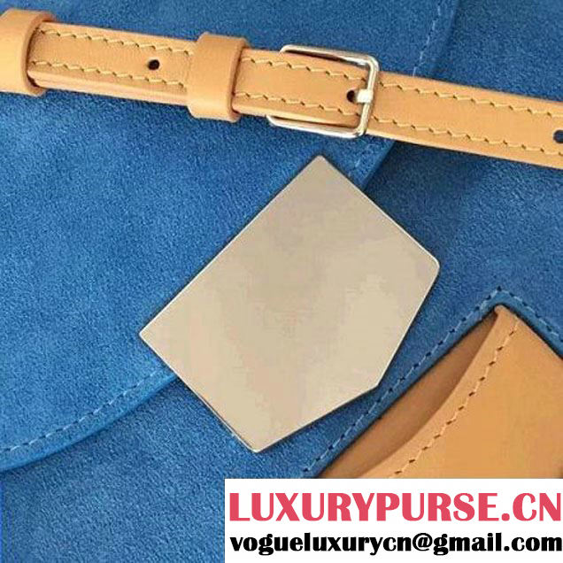 Celine Small Trotteur Shoulder In Suede & Smooth Calfskin Blue/Beige 2016 (2A011-6112123 )