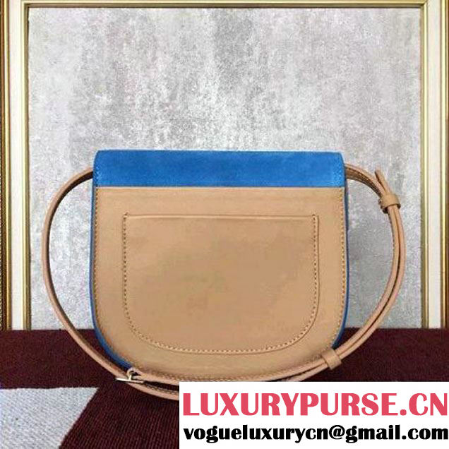 Celine Small Trotteur Shoulder In Suede & Smooth Calfskin Blue/Beige 2016 (2A011-6112123 )