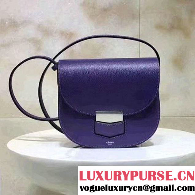 Celine Small Trotteur Shoulder Bag In Gray Grained Calfskin Purple 2017 (1A021-7040709 )