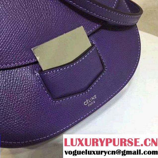 Celine Small Trotteur Shoulder Bag In Gray Grained Calfskin Purple 2017 (1A021-7040709 )
