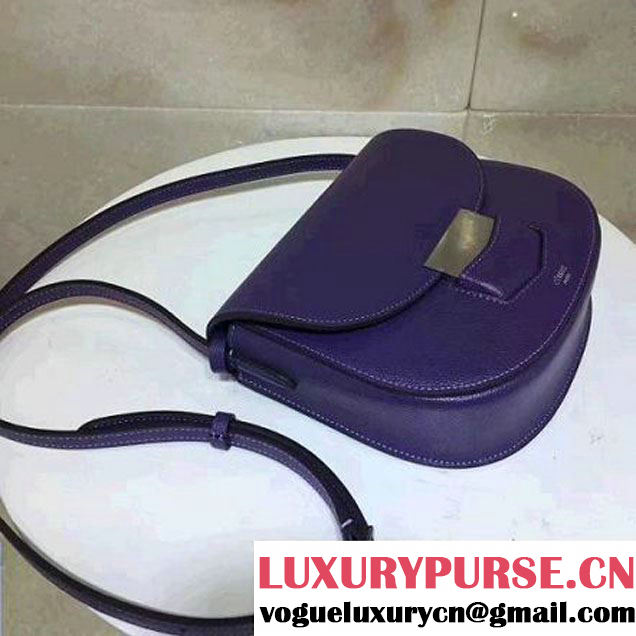 Celine Small Trotteur Shoulder Bag In Gray Grained Calfskin Purple 2017 (1A021-7040709 )