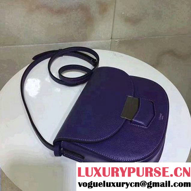 Celine Small Trotteur Shoulder Bag In Gray Grained Calfskin Purple 2017 (1A021-7040709 )