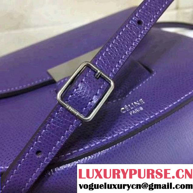 Celine Small Trotteur Shoulder Bag In Gray Grained Calfskin Purple 2017 (1A021-7040709 )